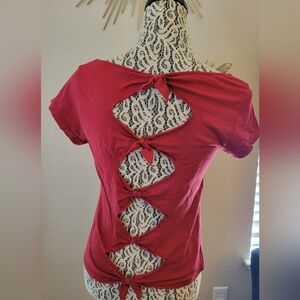 Vintage Sourpuss Tie Back Maroon Rockabilly Tshirt (Size Large)